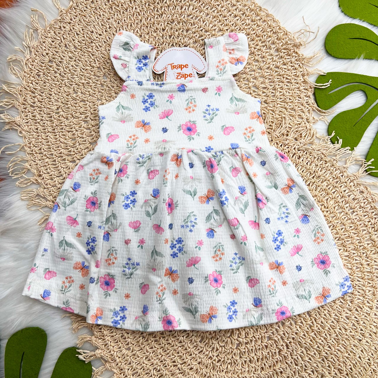Vestido com Babadinho na Alça Jardim Colorido - Off White
